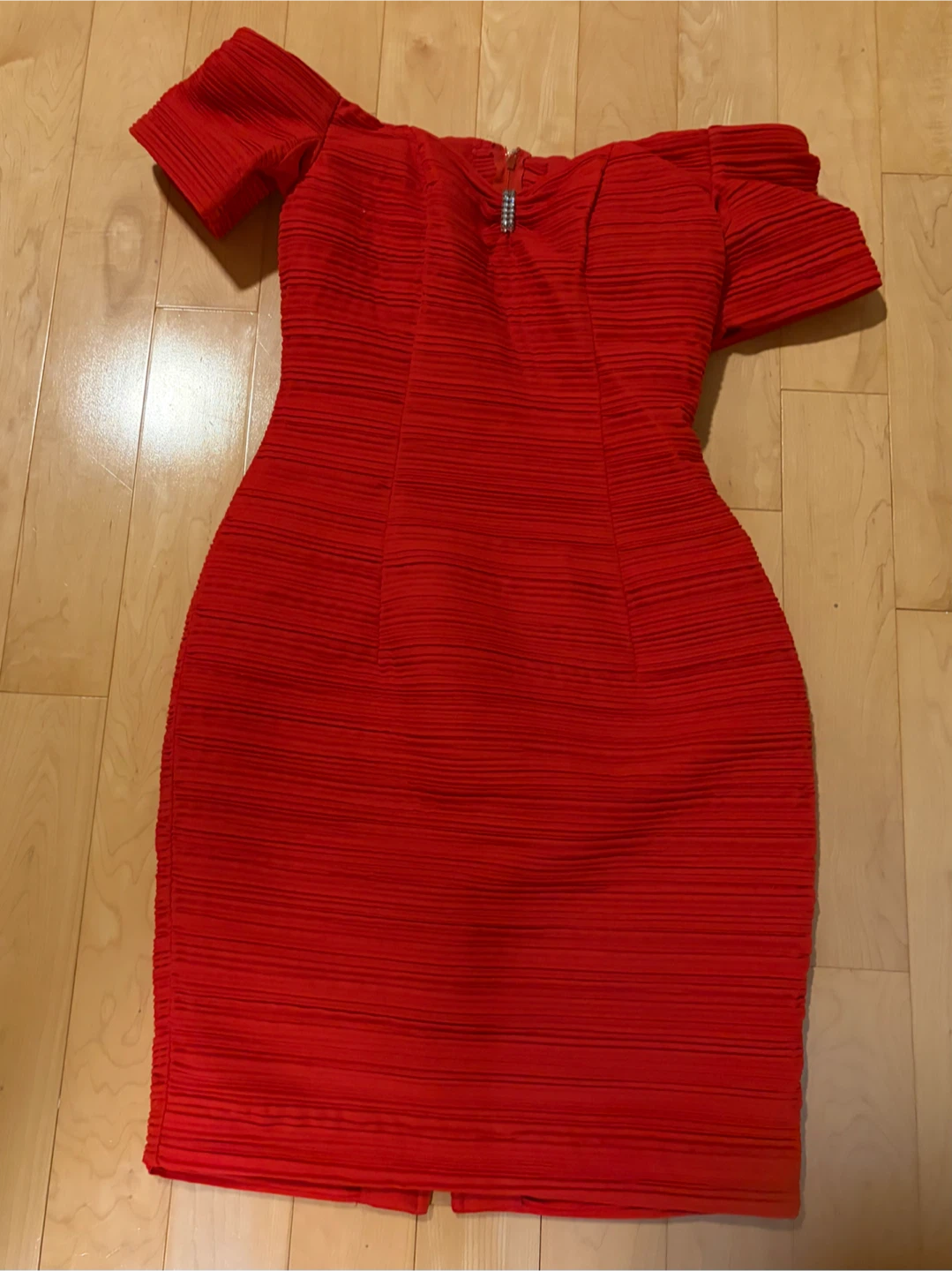 Red Off-the-Shoulder Ruched Dress