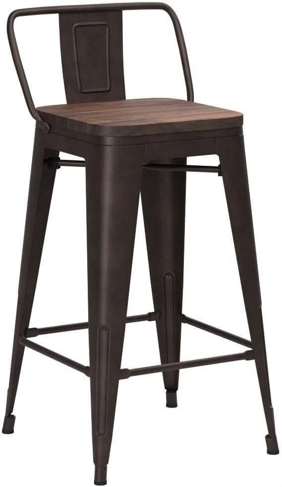 Set of 4 Metal Bar Stools with Wood Seats - photo 2