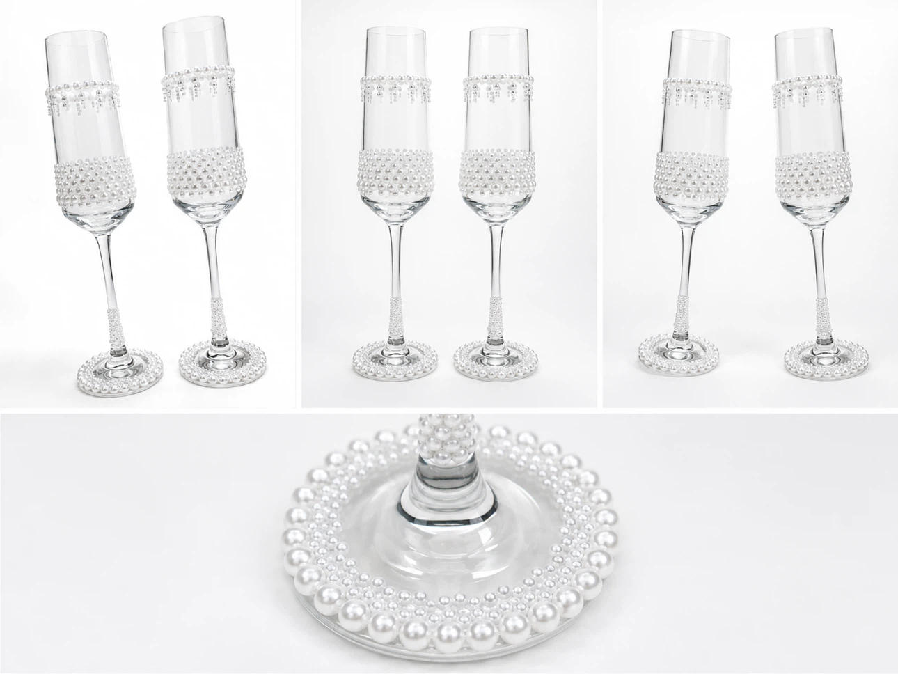 Set of 2 Wedding Toasting Flutes with Pearls