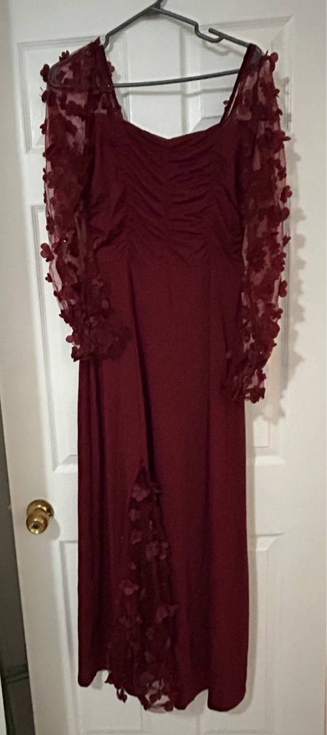Maroon Dress with Floral Embellishments