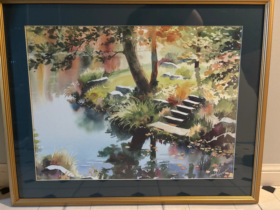Framed Watercolor Painting - Autumn Scene
