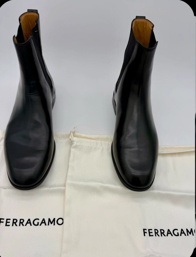 Salvatore Ferragamo Black Leather Chelsea Boots