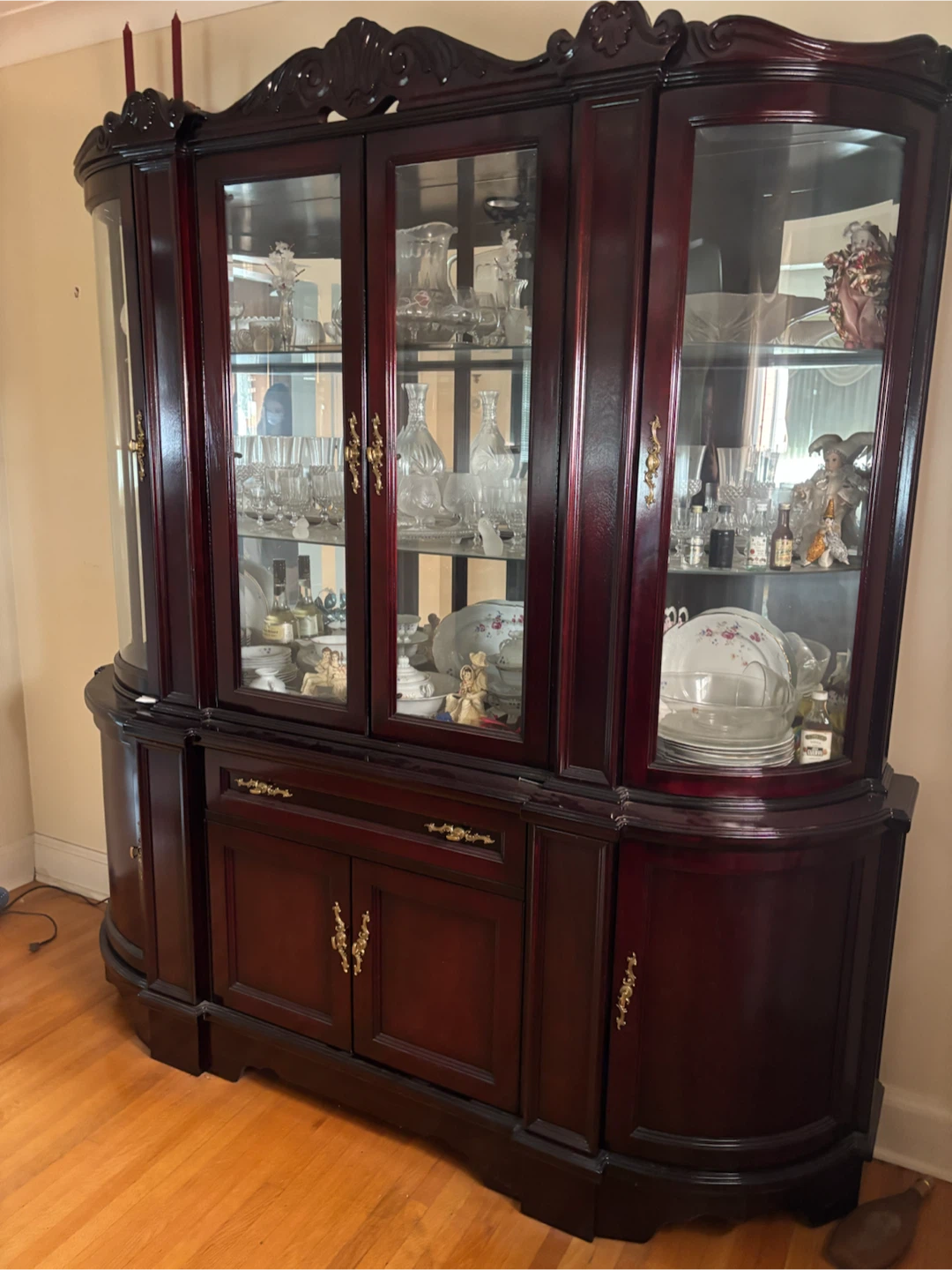 Dark Wood China Cabinet with Glass Doors