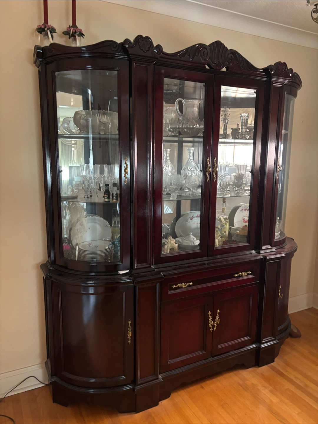 Dark Wood China Cabinet with Glass Doors - photo 2