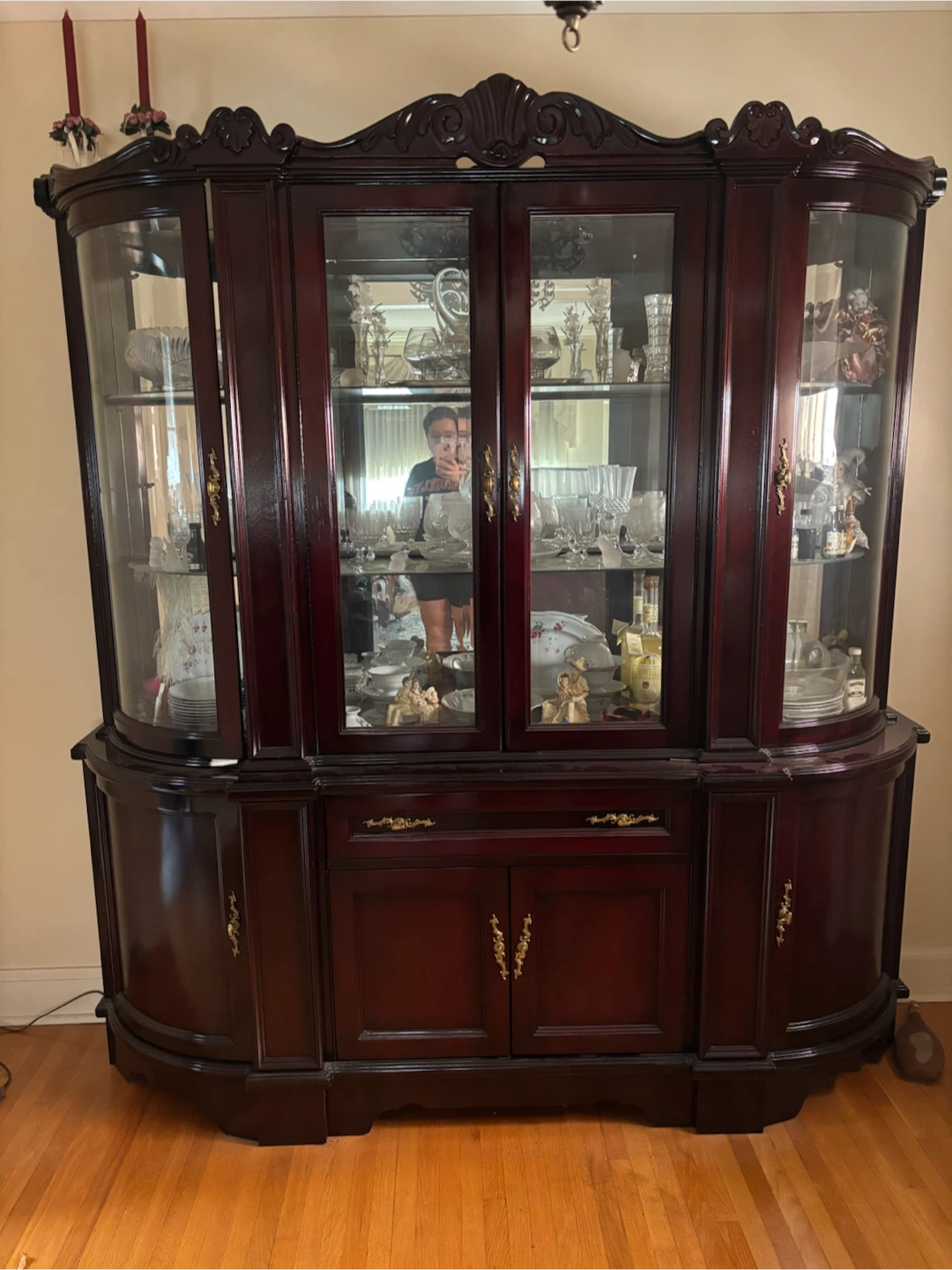 Dark Wood China Cabinet with Glass Doors - photo 3