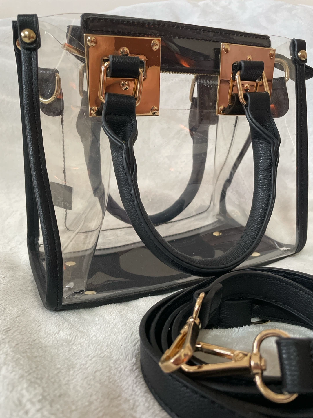 Clear Structured Handbag with Black Trim and Gold Hardware - photo 2