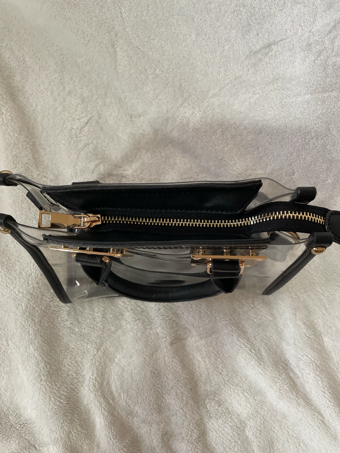 Clear Structured Handbag with Black Trim and Gold Hardware - photo 3