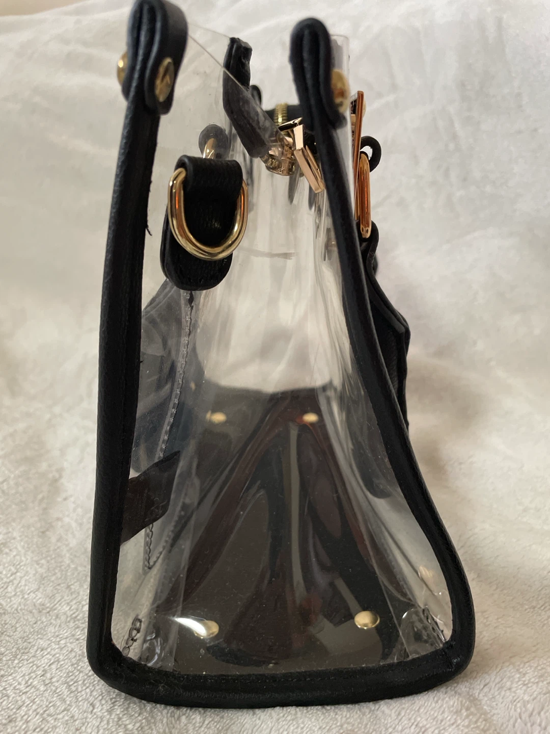 Clear Structured Handbag with Black Trim and Gold Hardware - photo 4