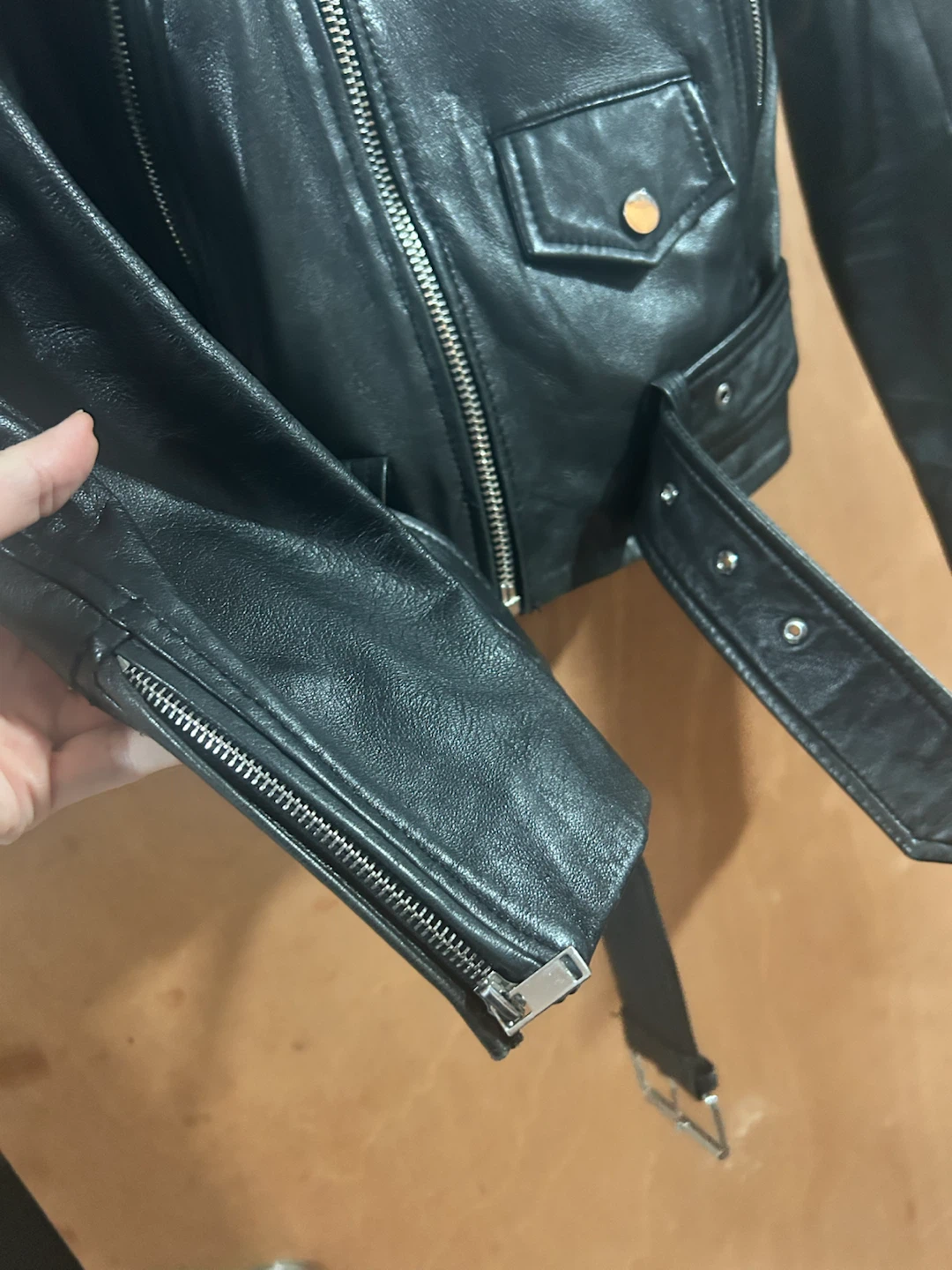 Black Leather Biker Jacket - photo 4