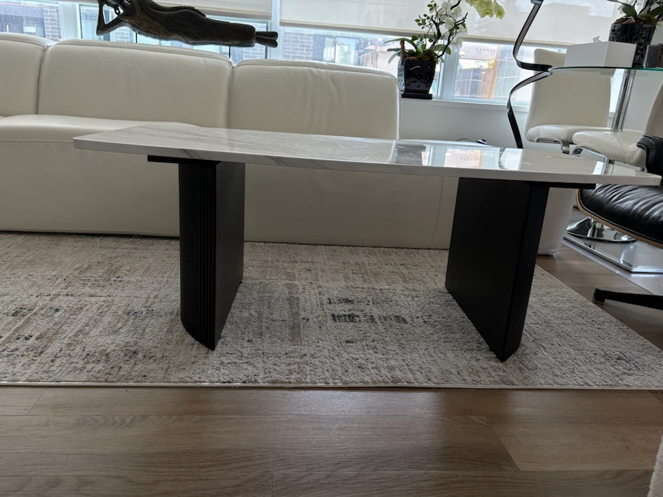 Marble Top Coffee Table with Black Fluted Base