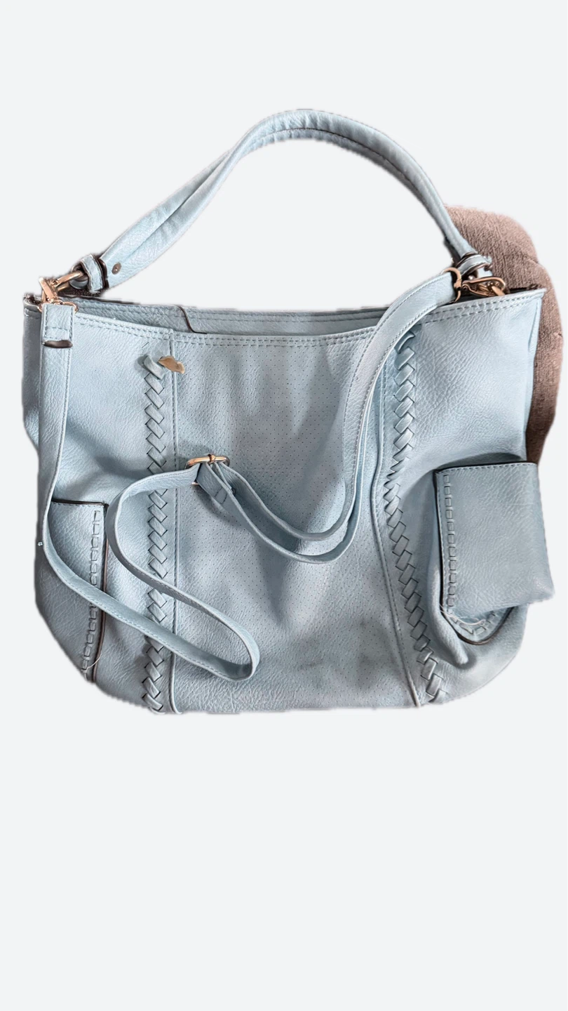Light Blue Faux Leather Shoulder Bag