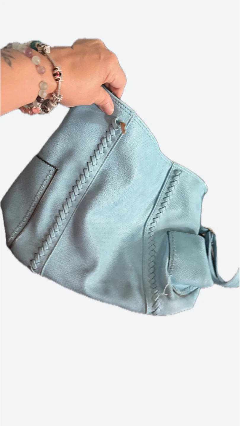 Light Blue Faux Leather Shoulder Bag - photo 2