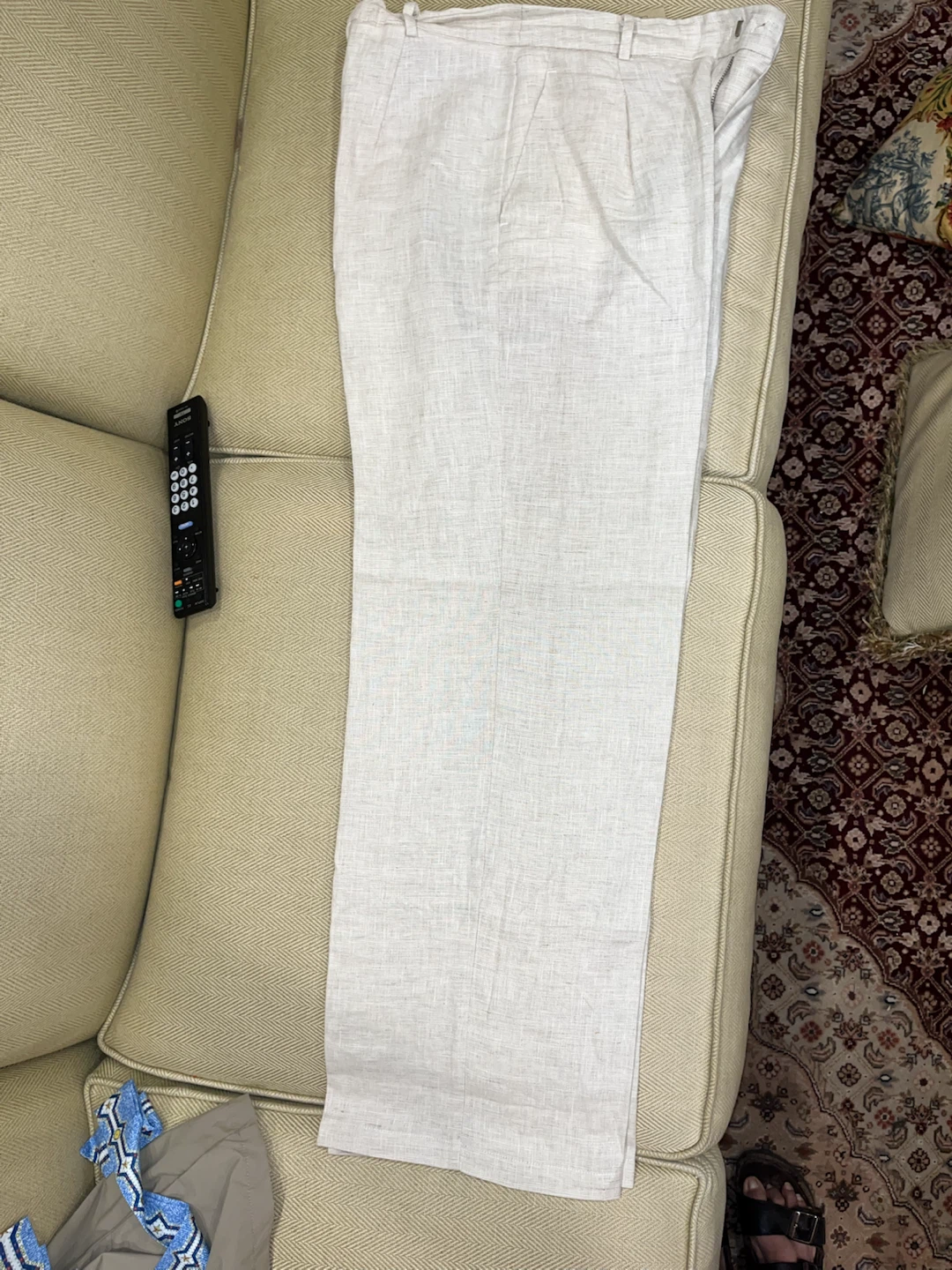 Beige Linen Blend Pants