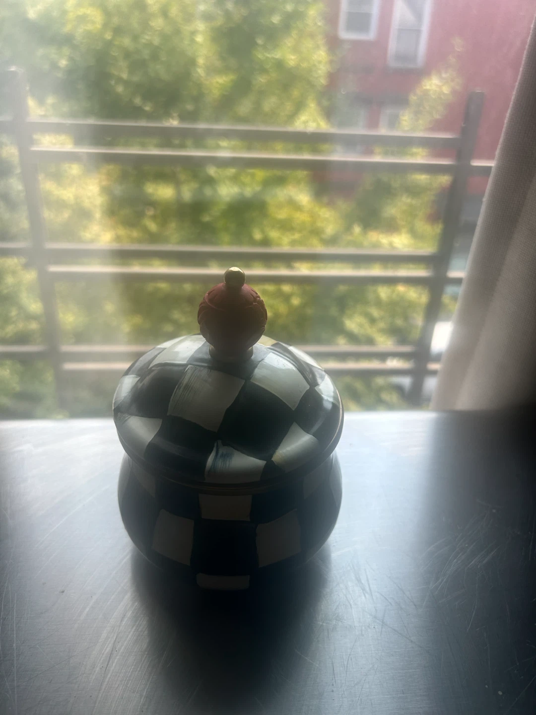 MacKenzie-Childs Courtly Check Enamel Lidded Sugar Bowl