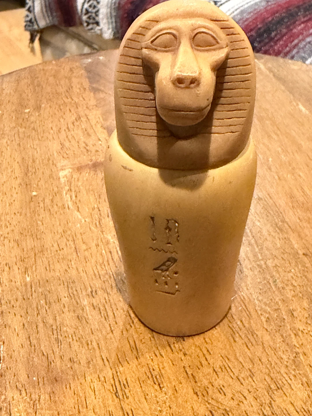 Egyptian Canopic Jar Style Container with Monkey Lid