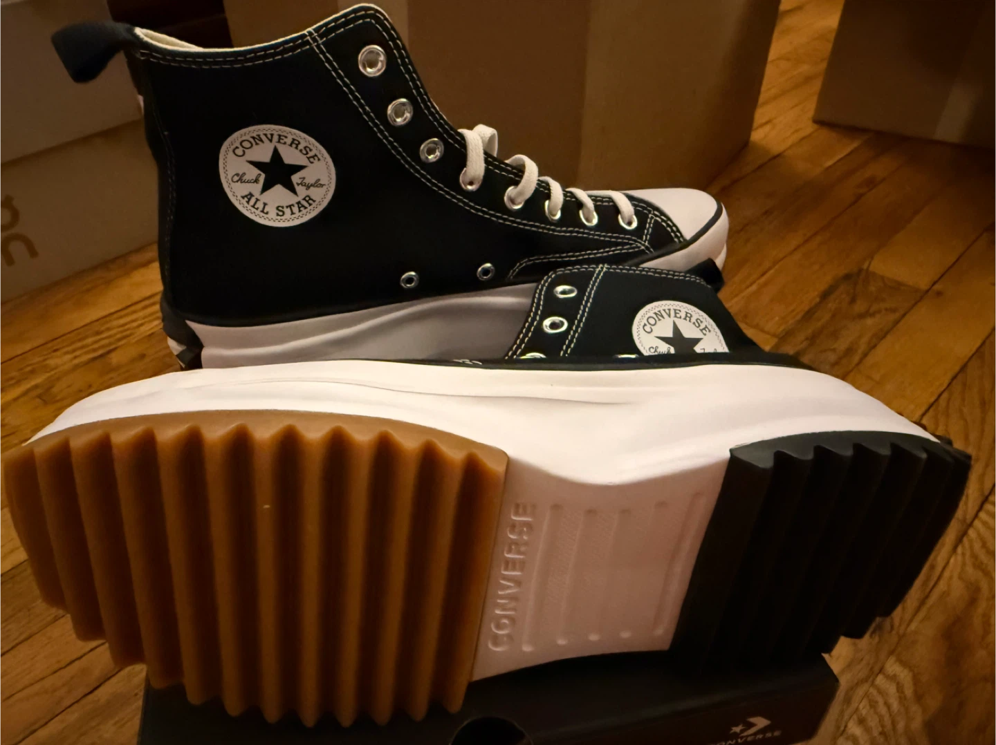 Converse Run Star Hi Black/White/Gum High Top Sneakers 10m 11.5w - photo 2