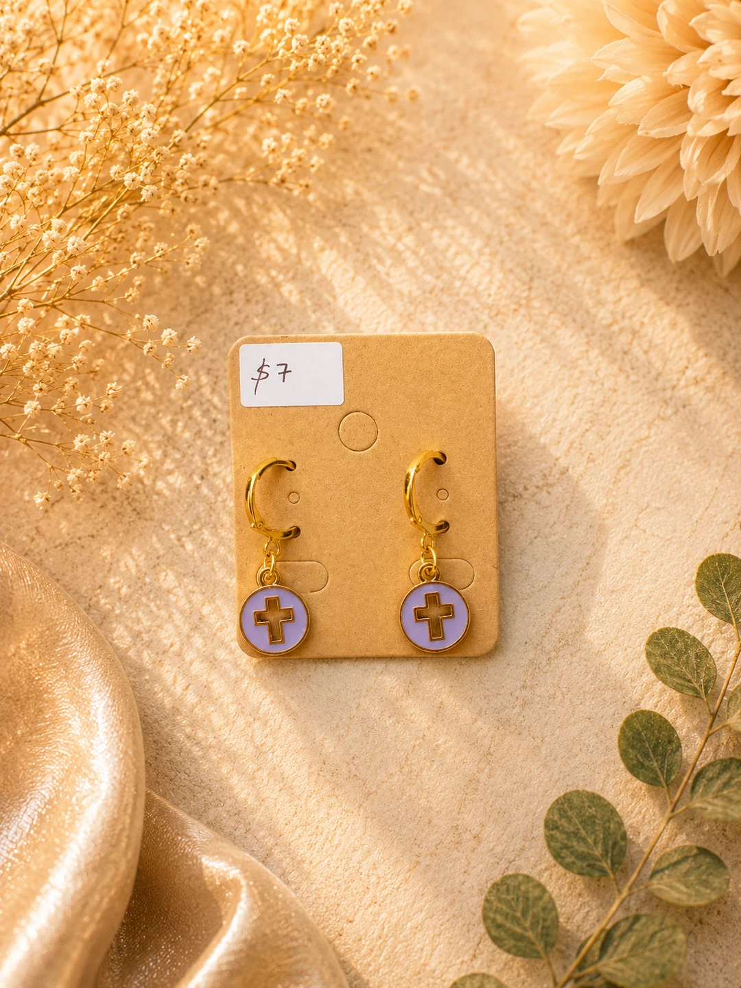 Purple Cross Hoop Earrings