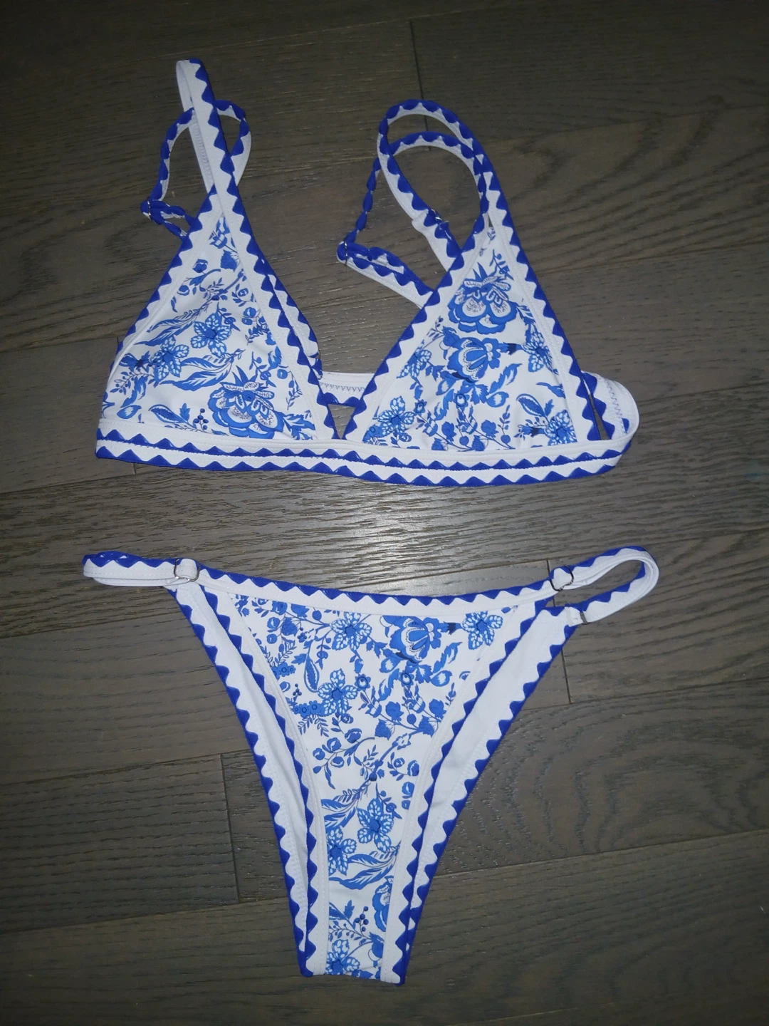 Blue and White Floral Bikini Set