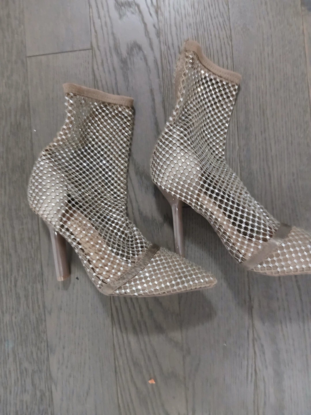 Silver Mesh Rhinestone Heeled Booties