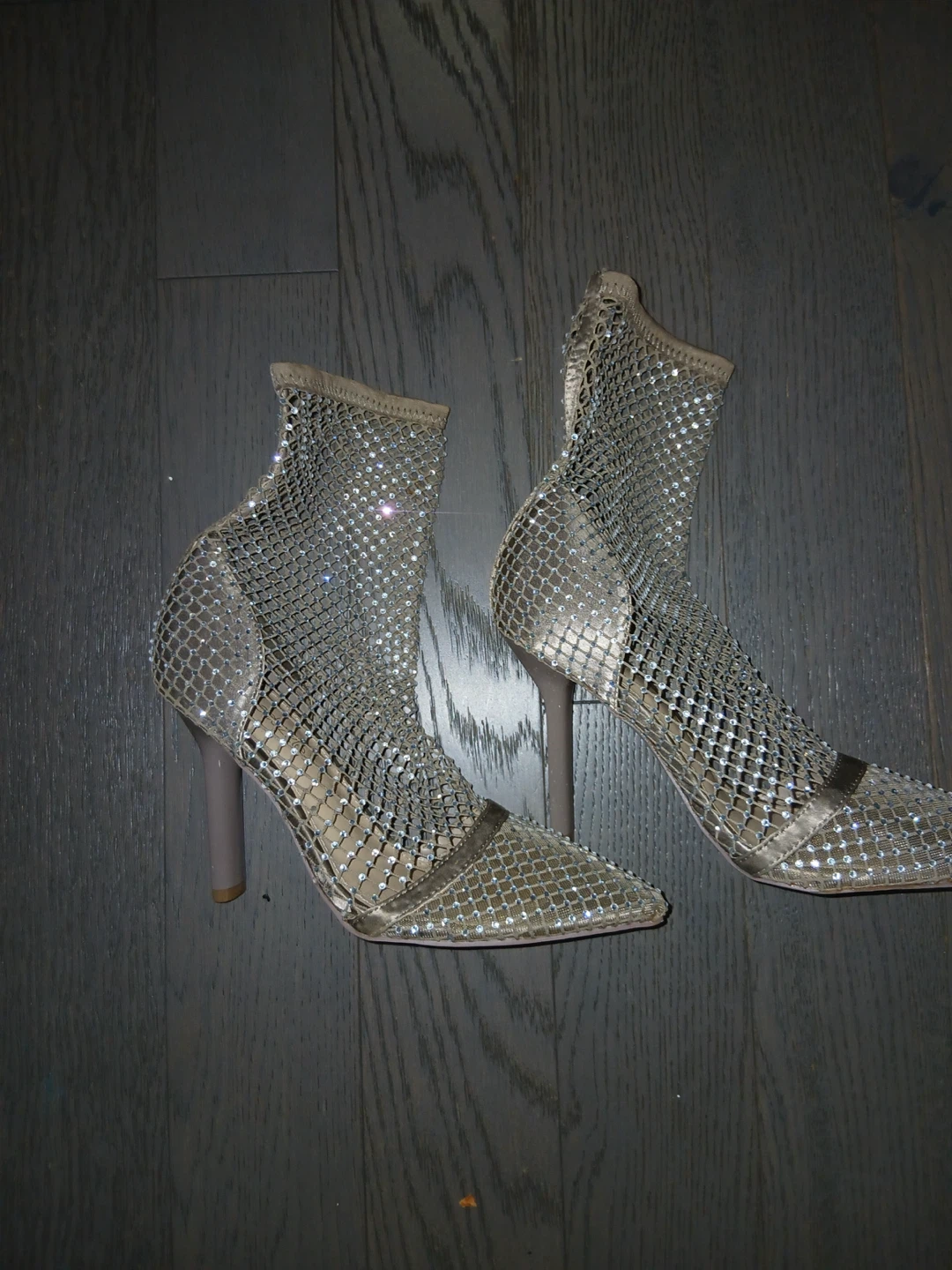 Silver Mesh Rhinestone Heeled Booties - photo 3