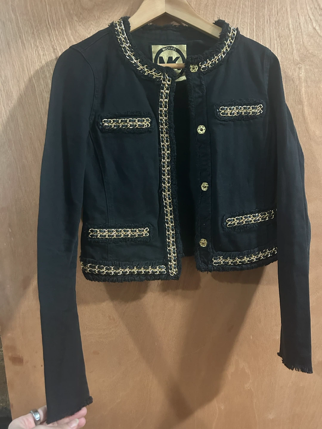 Michael Kors Black Tweed Chain Jacket Size S