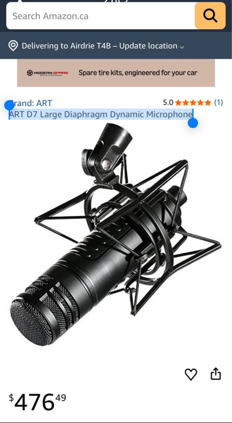 ART D7 Large Diaphragm Dynamic Microphone