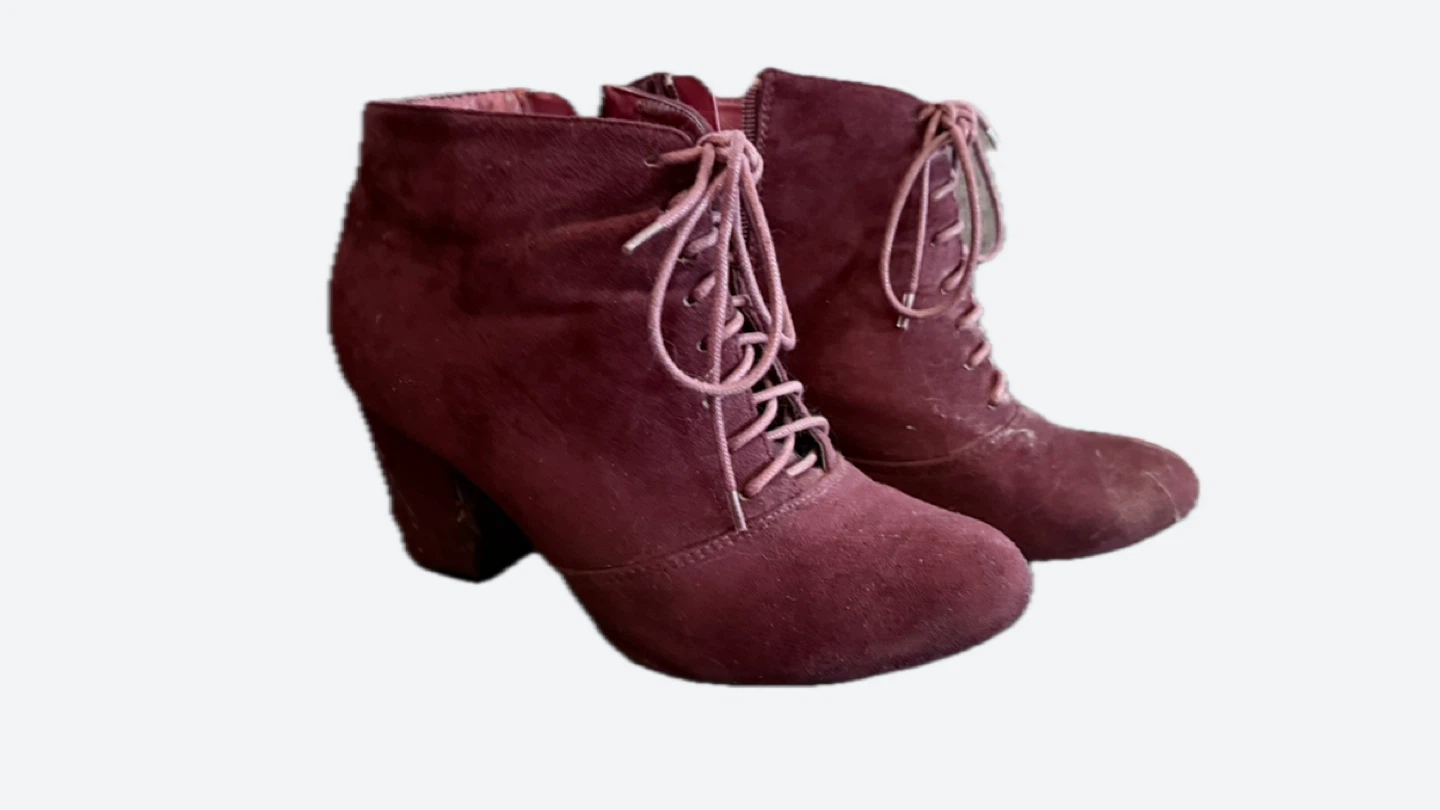 Burgundy Lace-Up Heeled Booties