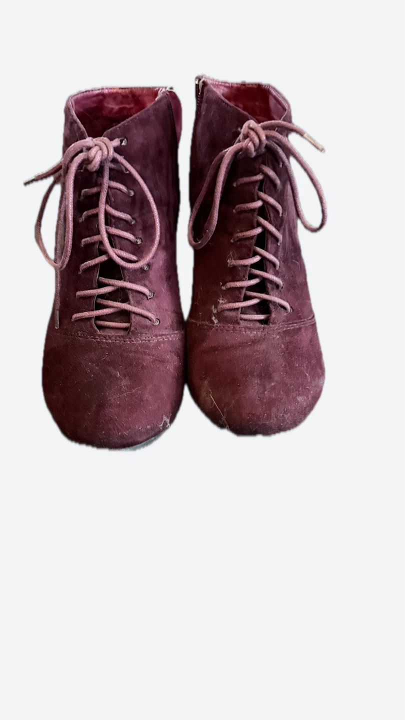 Burgundy Lace-Up Heeled Booties - photo 2