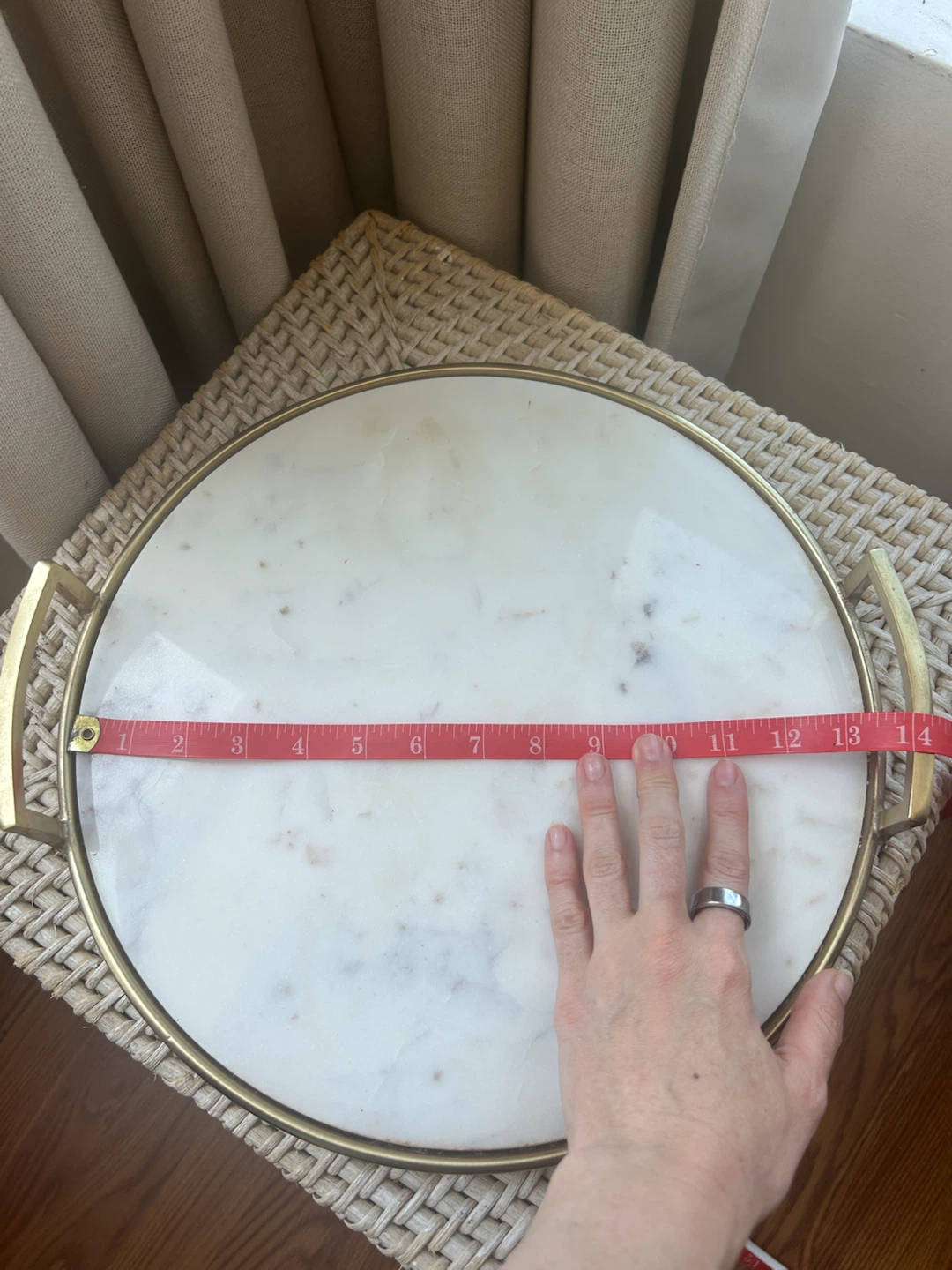 Round Marble Serving Tray with Gold Handles