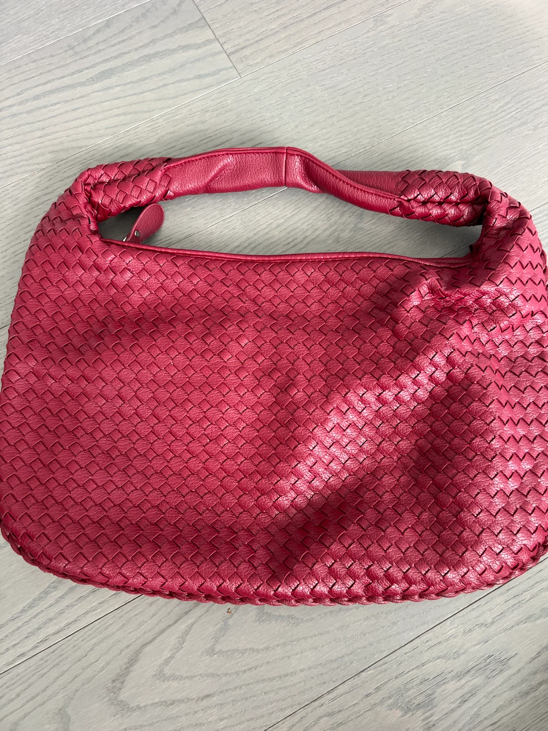 Red Woven Leather Hobo Bag