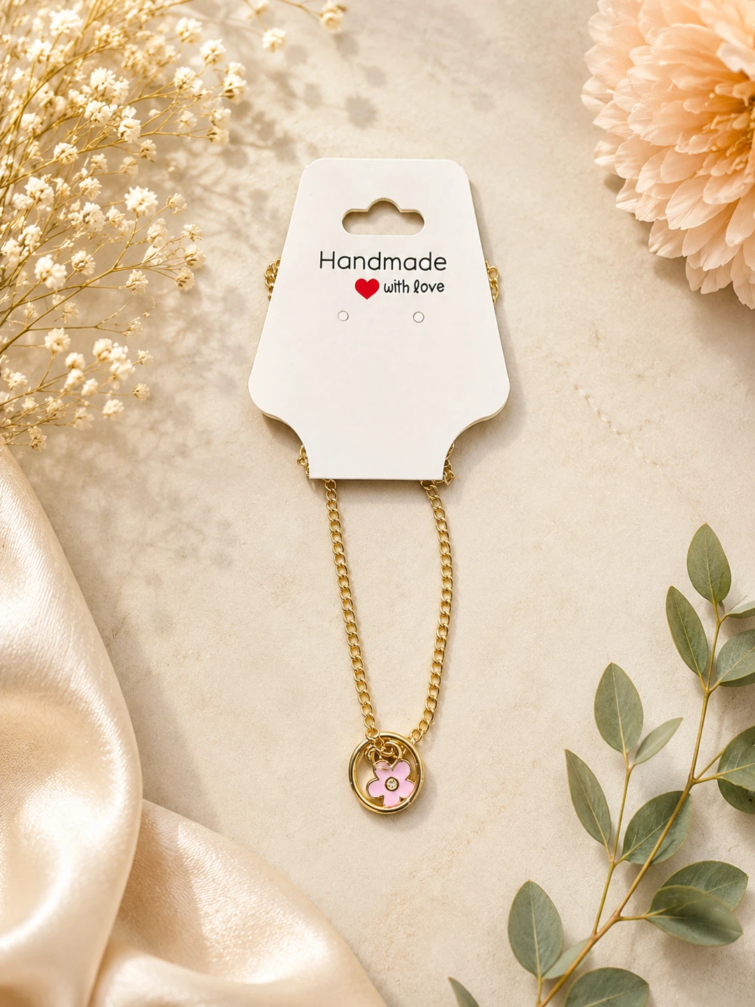 Handmade Gold Tone Flower Pendant Necklace