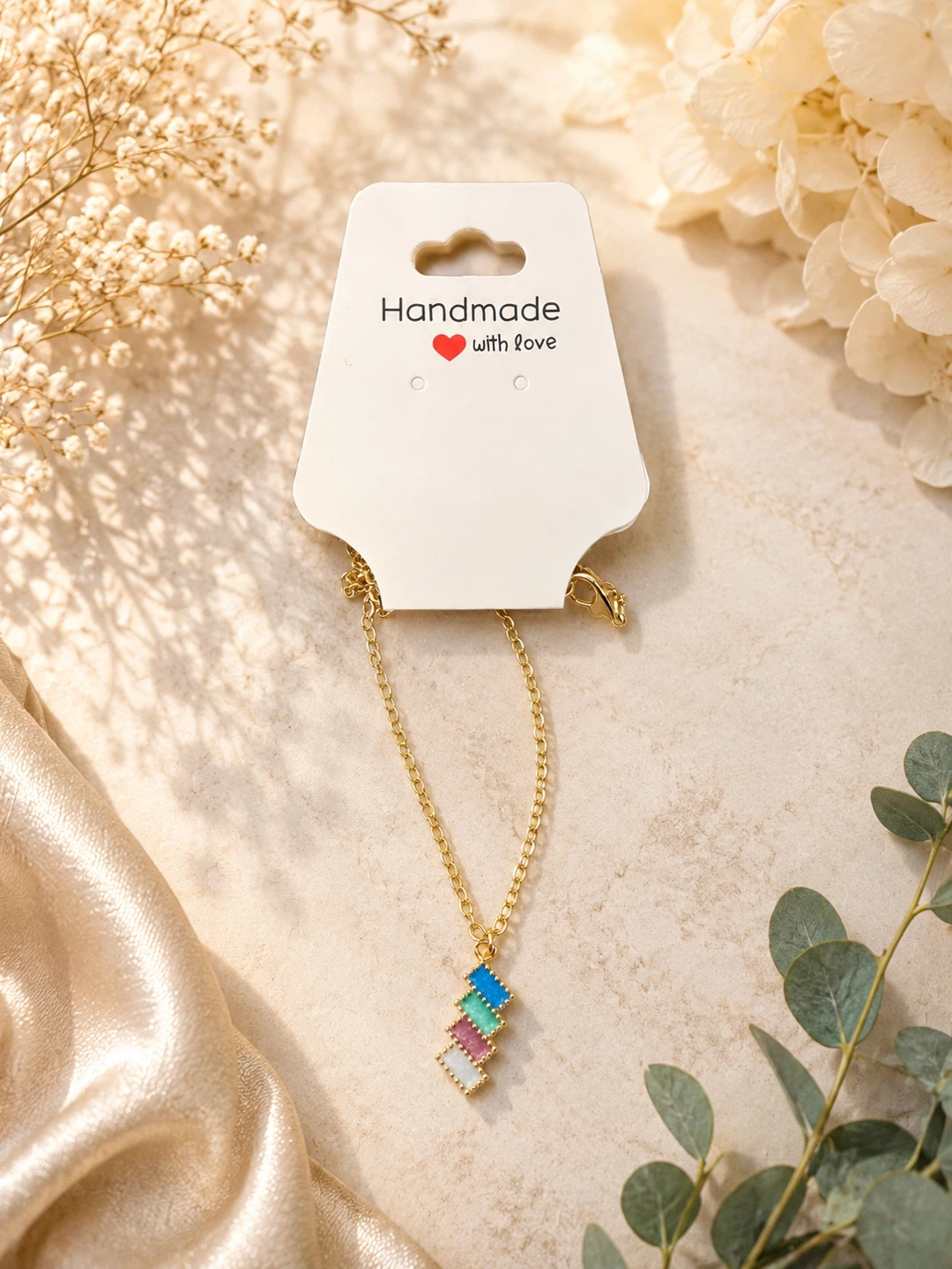 Handmade Charm Necklace with Colorful Blocks