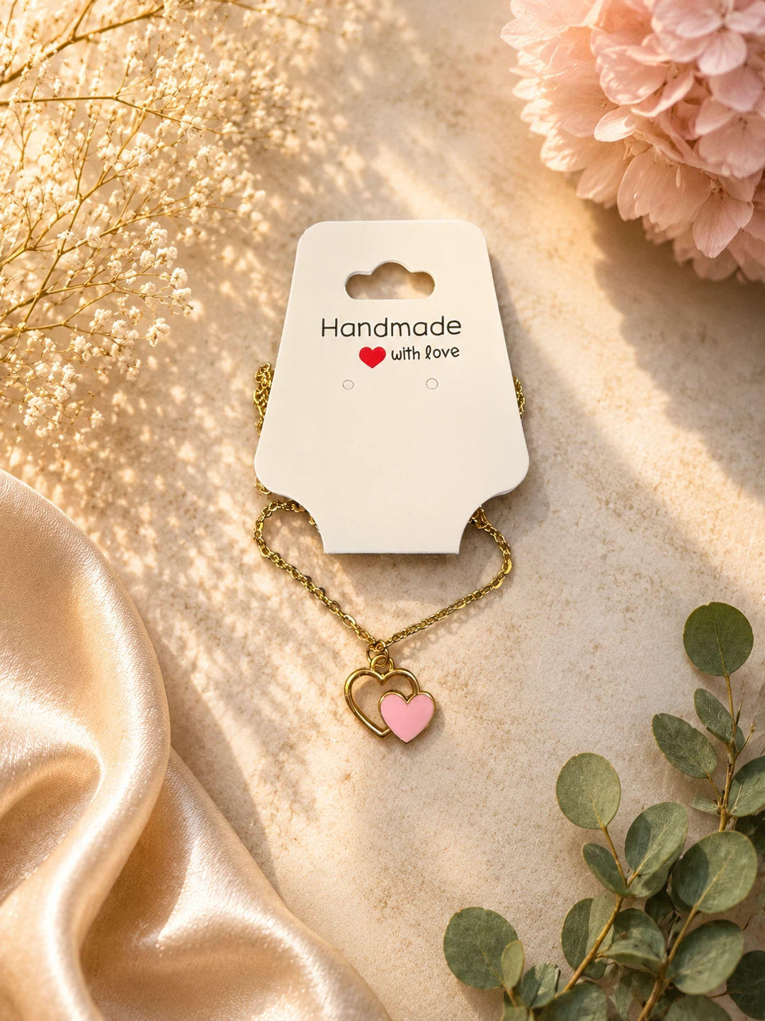 Handmade Necklace with Double Heart Pendant