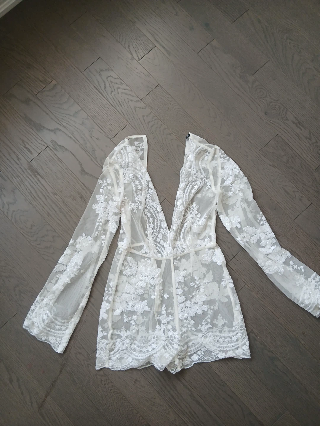 Sheer Lace Romper with Bell Sleeves Princess polly