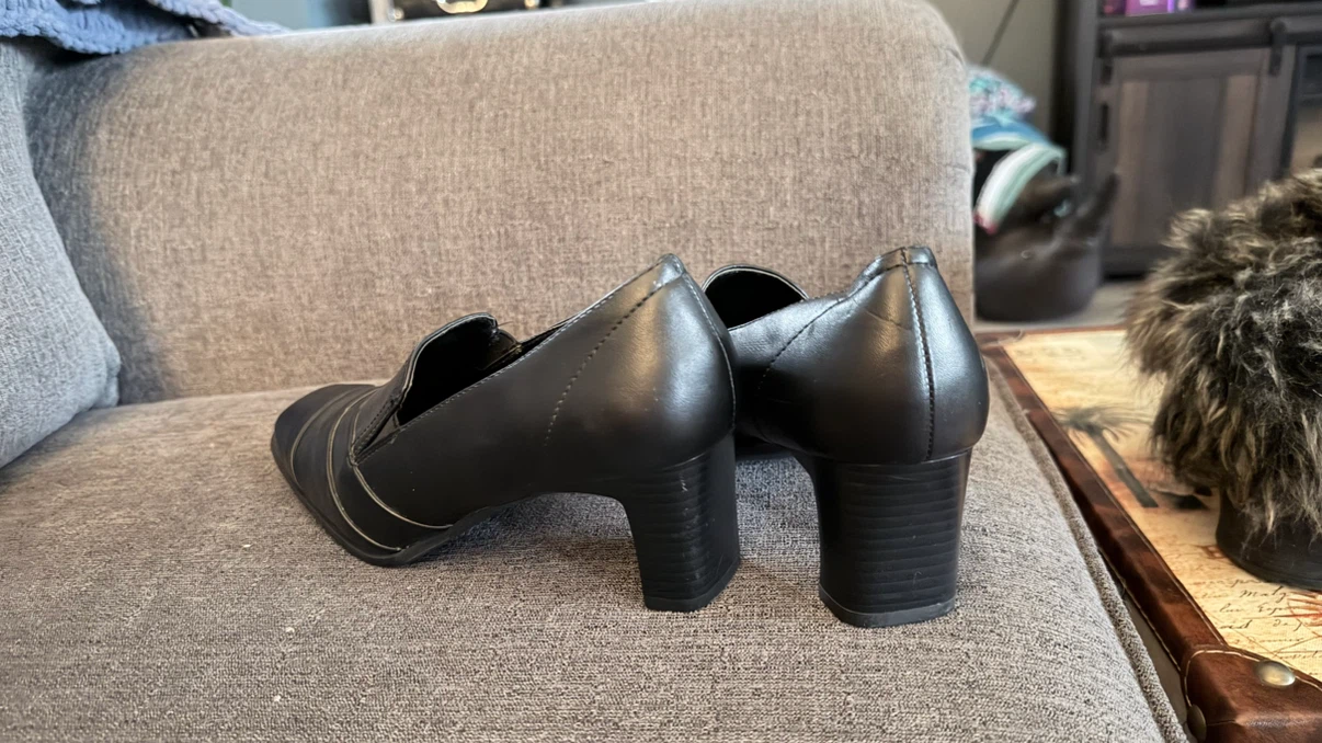 Black Leather Block Heel Loafers - photo 2