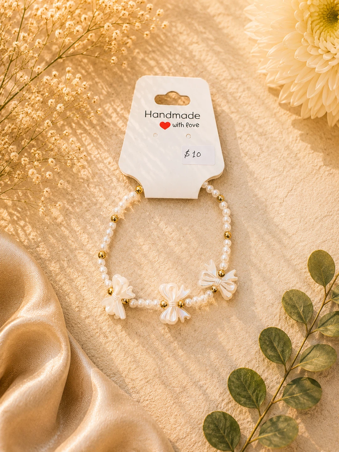 Handmade Pearl and Bow Bracelet