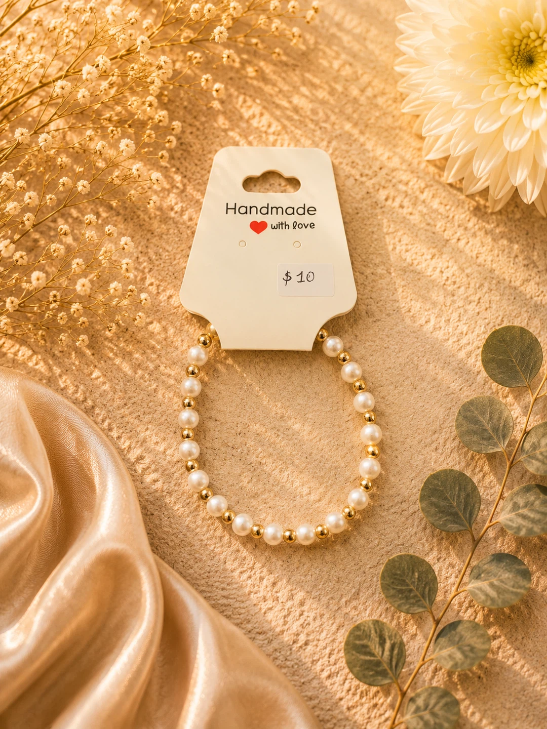 Handmade Pearl and Gold Bead Bracelet