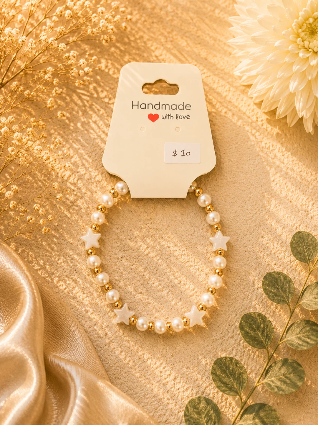 Handmade Pearl and Star Beaded Bracelet