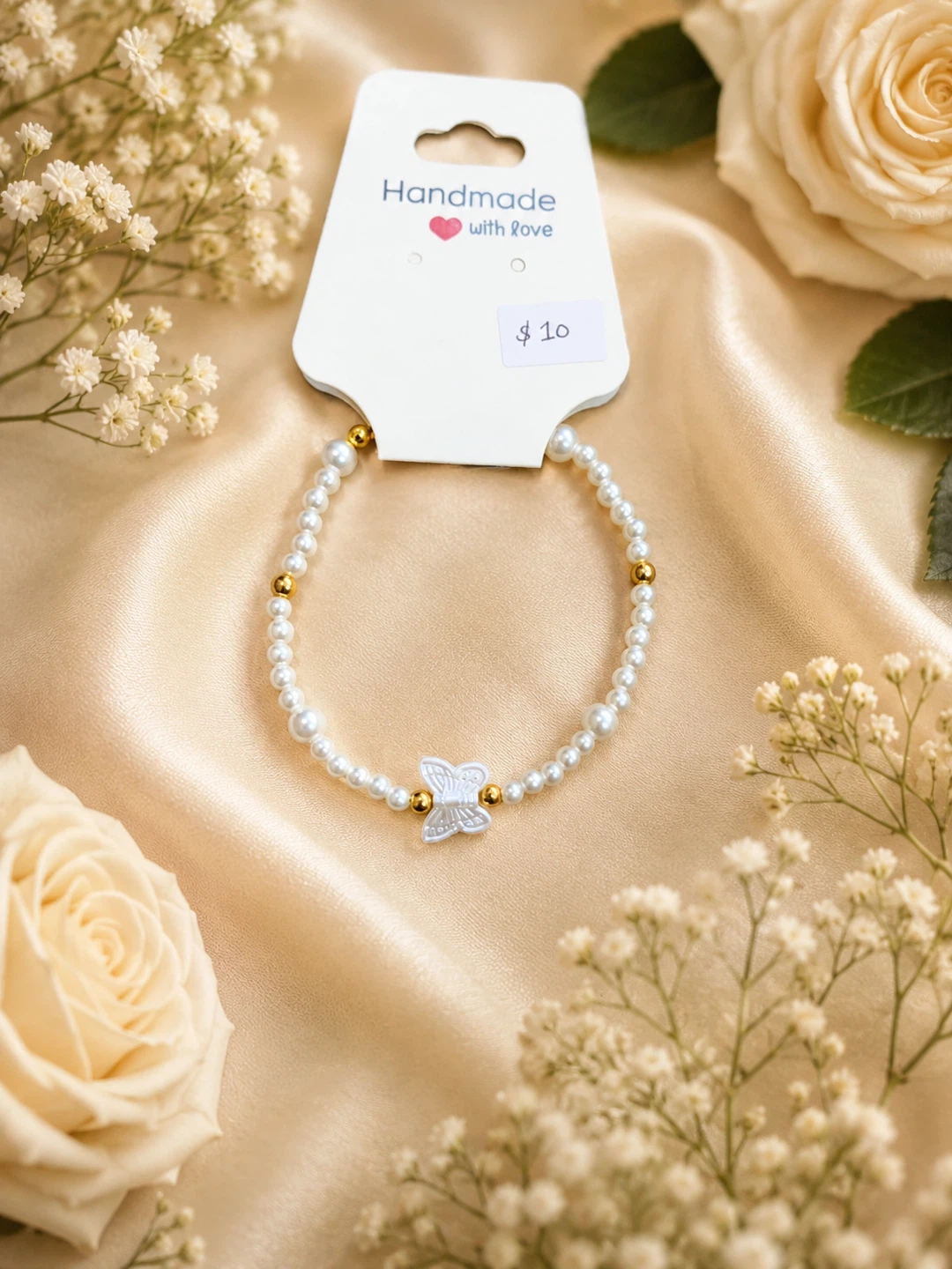 Handmade Pearl and Butterfly Bracelet