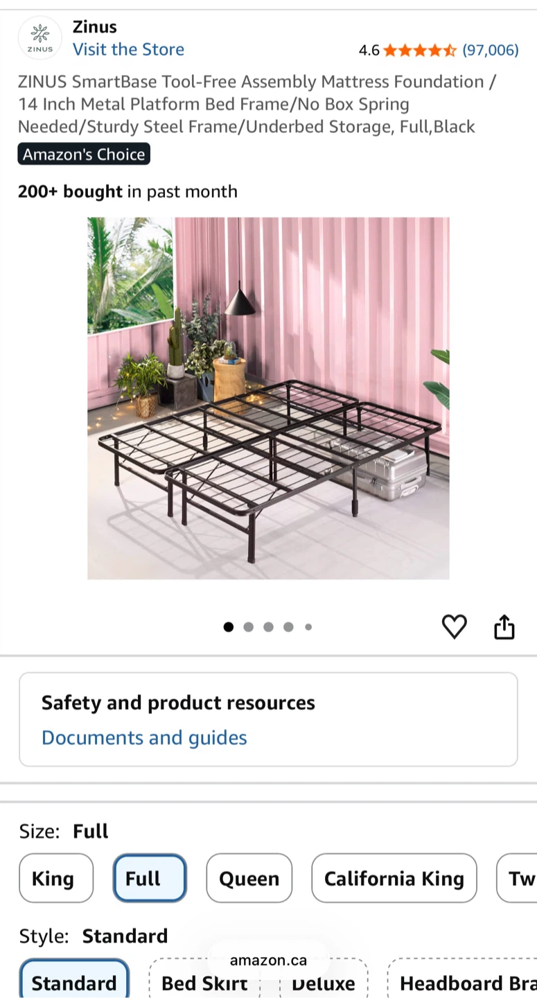 Zinus SmartBase Full Size Metal Platform Bed Frame