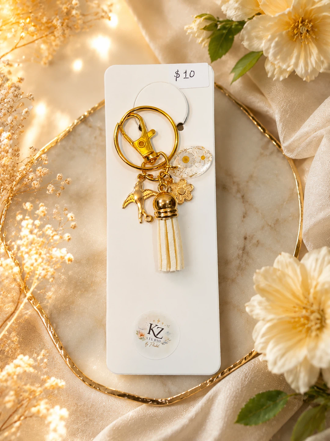 Resin Keychain with Bird Charm