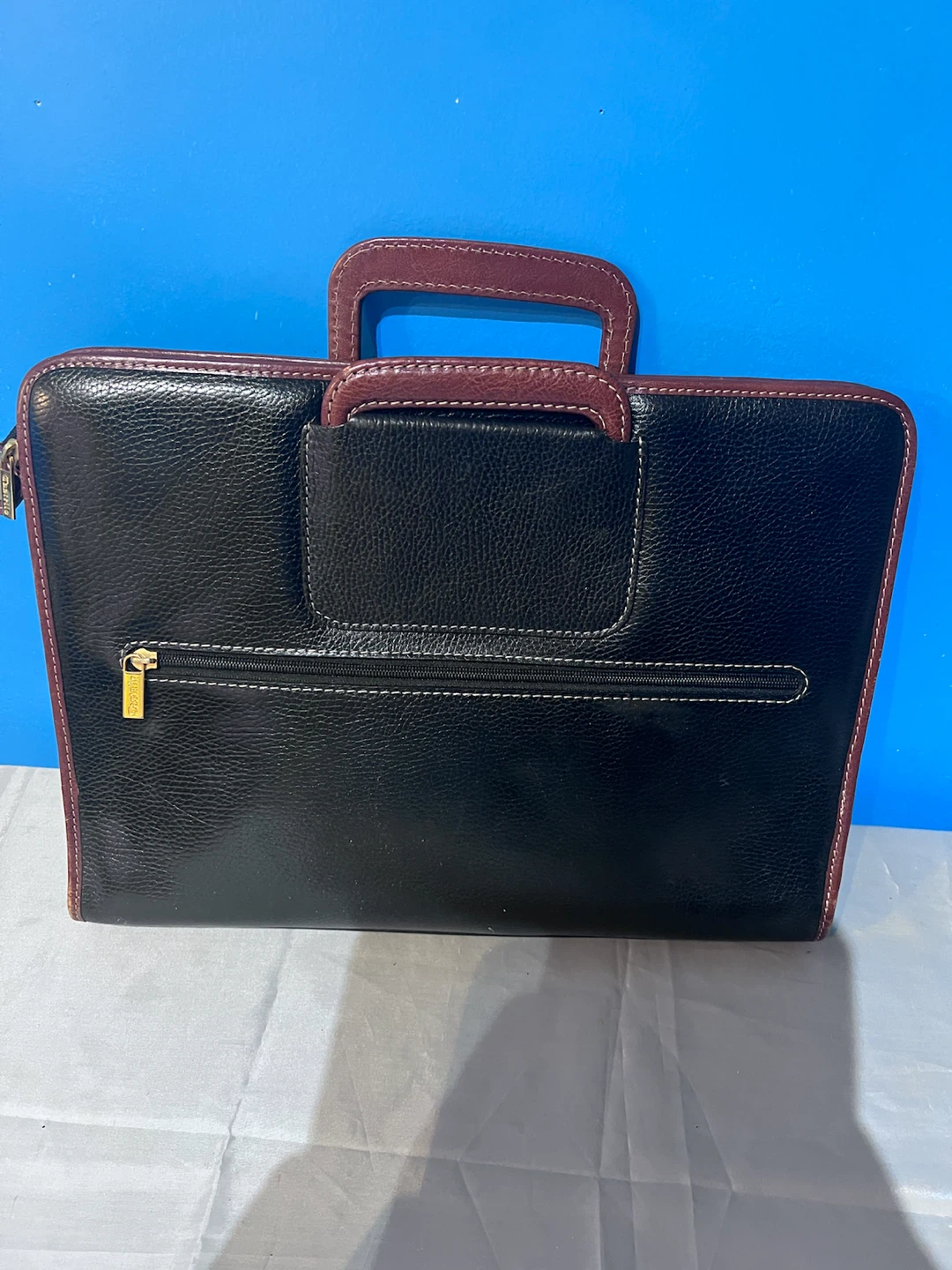 Black Leather Briefcase with Burgundy Accents - photo 2