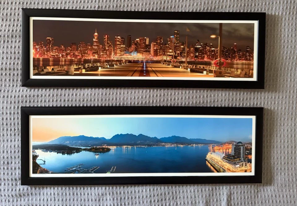 Set of 2 Framed Panoramic Cityscape Art Prints