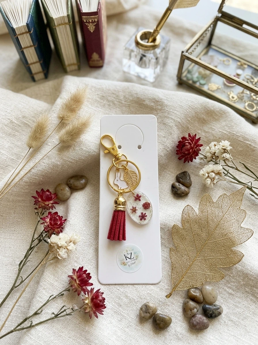 Resin Keychain with Tassel and Bunny Charm