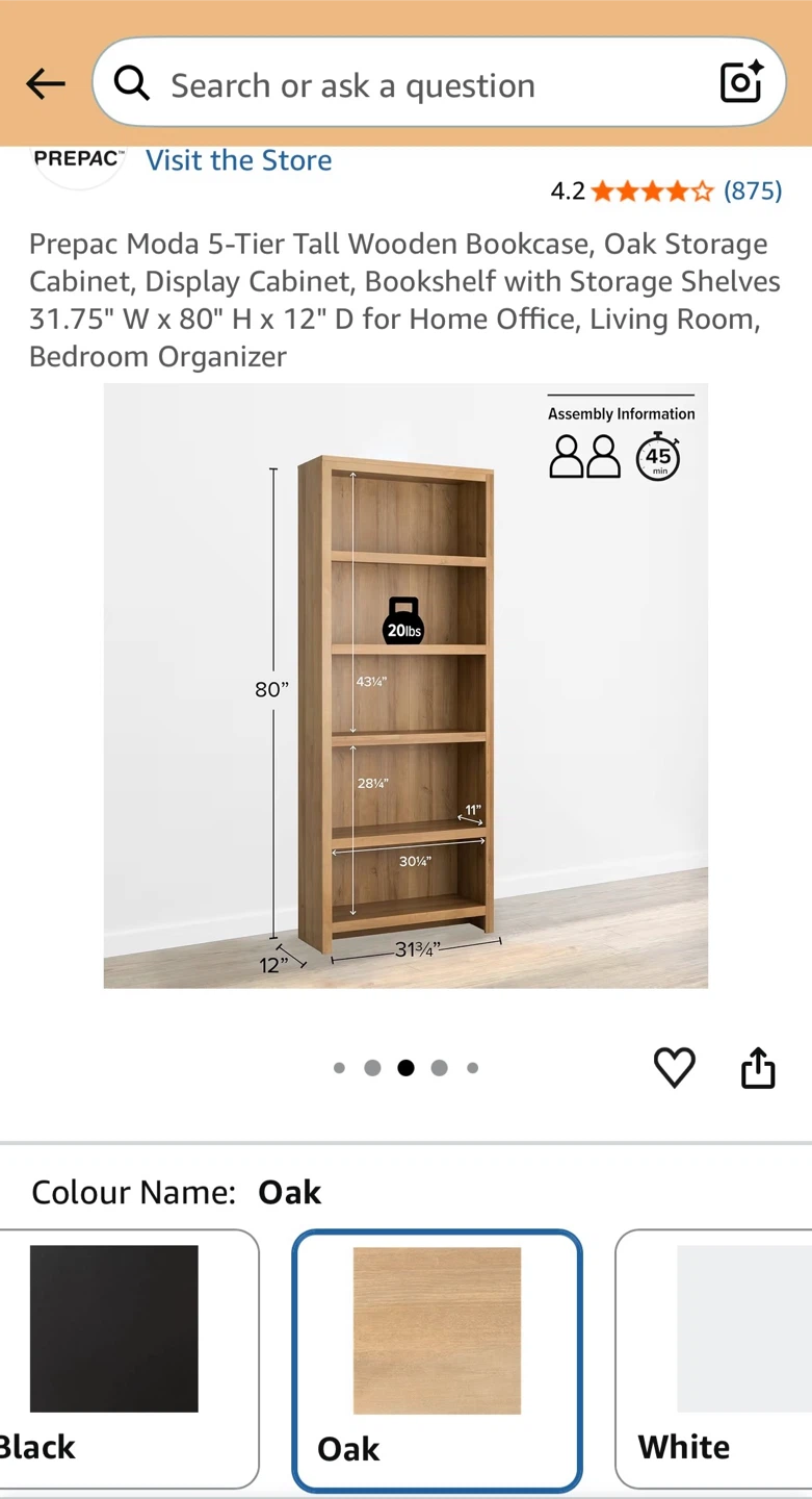 Prepac 5-Tier Oak Bookcase - photo 2