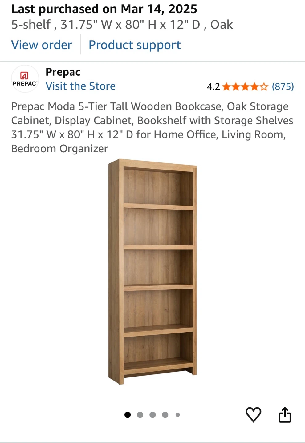 Prepac 5-Tier Oak Bookcase - photo 3