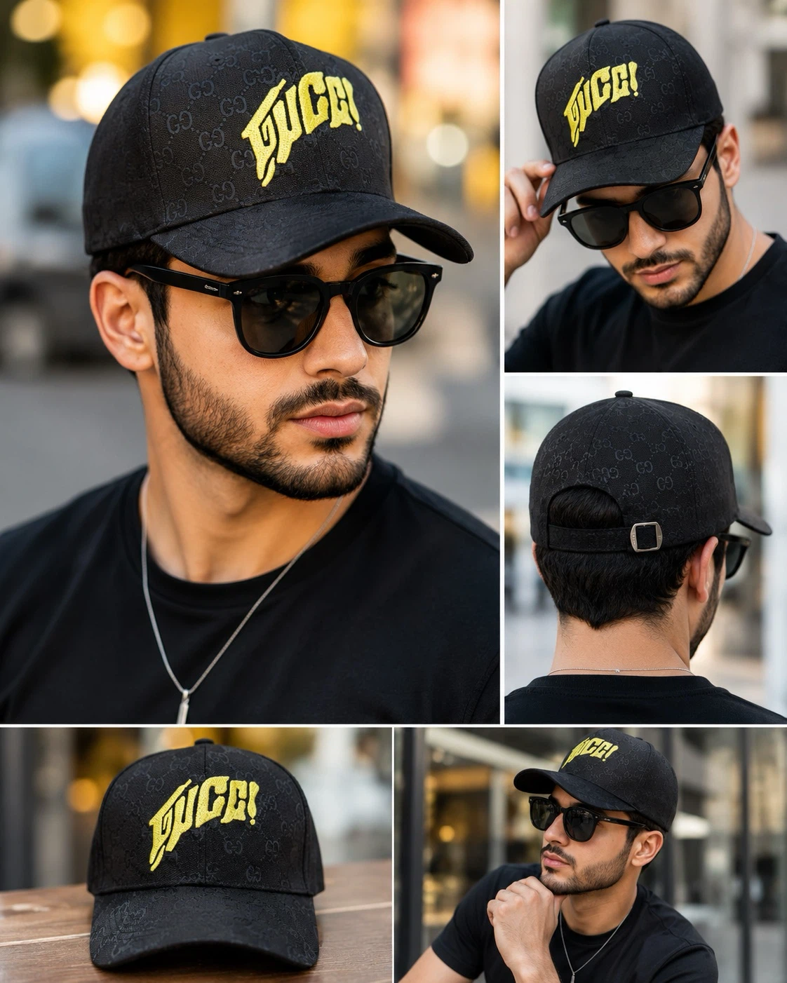 GUCCI Black GG Monogram Baseball Cap