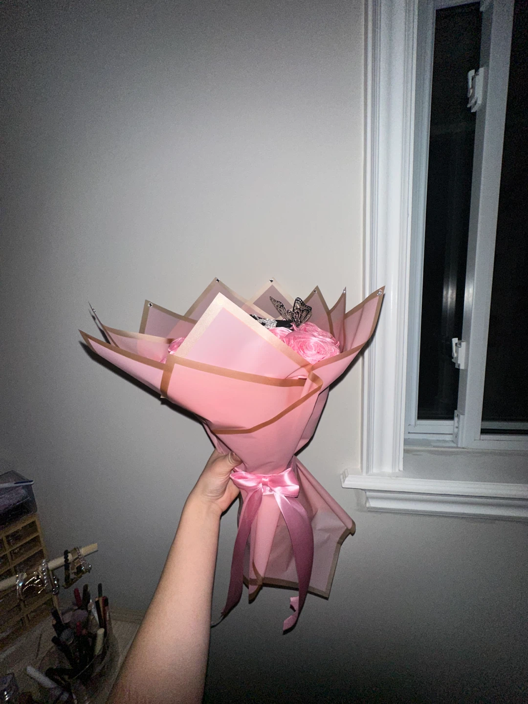 Pink Rose Bouquet with Rhinestone Necklace & Earrings - photo 2