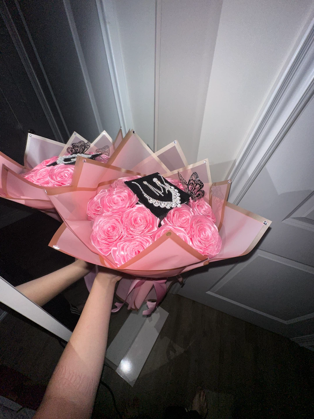 Pink Rose Bouquet with Rhinestone Necklace & Earrings - photo 3