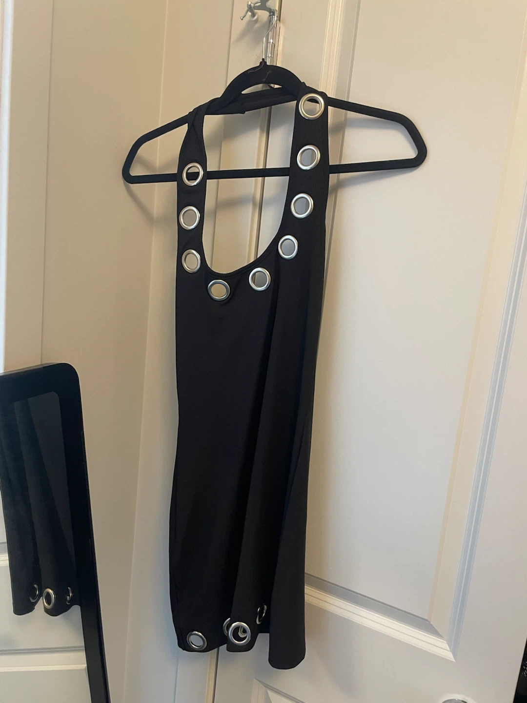 Black Halter Dress with Silver Eyelets